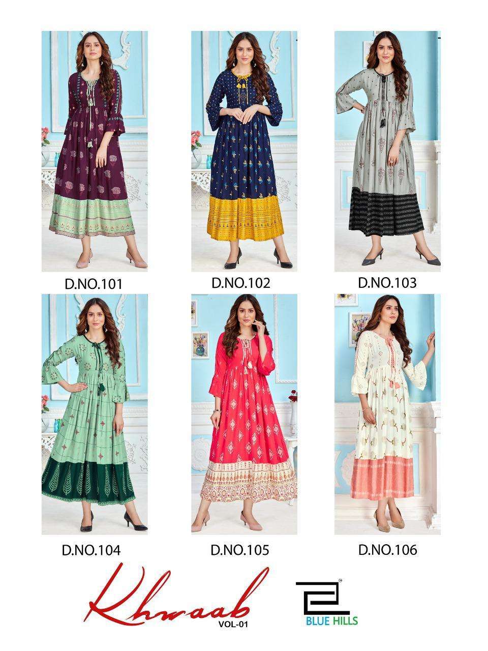 BLUE HILLS PRESENTS KHWAAB 1 RAYON PRINTED WHOLESALE GOWN